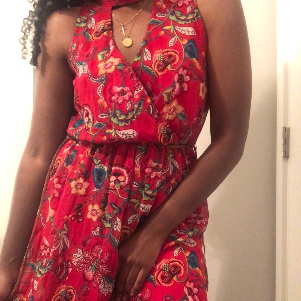 Red floral maxi dress